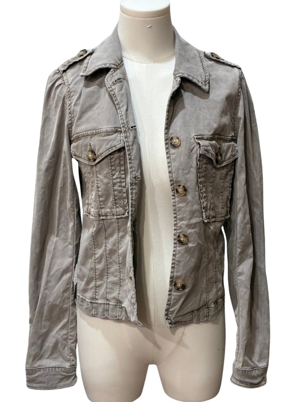 PAIGE Pacey Utility Military Jacket Vintage Moss Taupe Khaki Casual XSmall - Picture 6 of 7